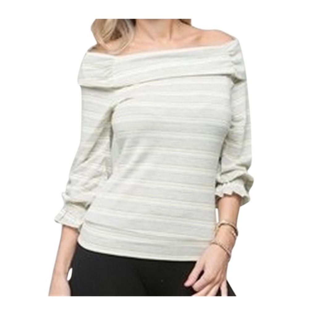 Off Shoulder Stripe Ruffle Sleeve Top Blouse